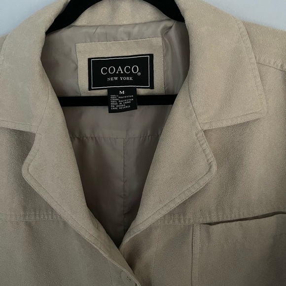 Notch Lapel Button Front Patch Pocket Fleece Blazer Faux Suede COACO Jacket sM - Picture 3 of 8